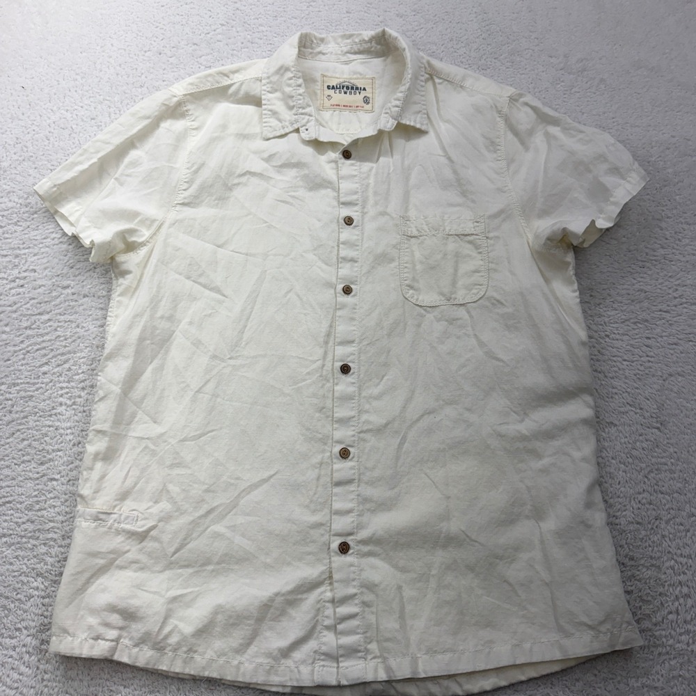 California Cowboy Mens XL Linen Blend Short Sleeve Button Up Shirt Cream
